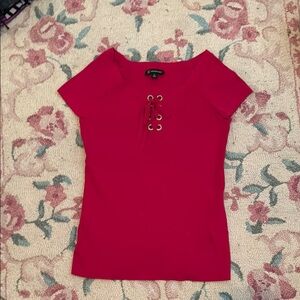 Dark Pink Embellished Lace-Up Women's Top